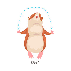 Over English Language Preposition of Place and Cute Hamster Character, Educational Visual Material for Children Education Vector Illustration