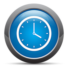 Clock icon premium blue round button vector illustration