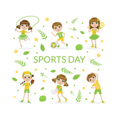 Sports Banner Template with Cute Kids Kids Playing Various Sports Vector Illustration