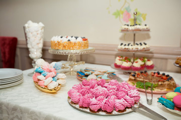 delicious sweet desserts on the festive table