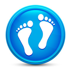 Human two footprints icon glass shiny blue round button isolated design vector illustration