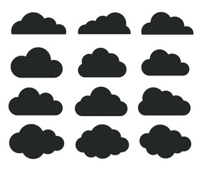 cartoon flat style clouds shape icon collection. Weather forecast logo symbol. Vector illustration image. Isolated on white background.