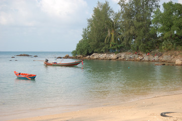 Colourful boats at Mae Haad Bay in Koh Phangan, Thailand