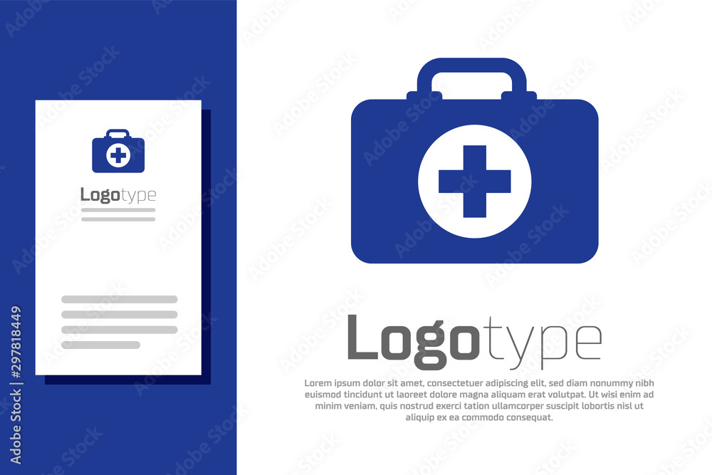 Wall mural Blue First aid kit icon isolated on white background. Medical box with cross. Medical equipment for emergency. Healthcare concept. Logo design template element. Vector Illustration