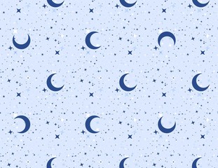 Seamless background with star sky and moon.