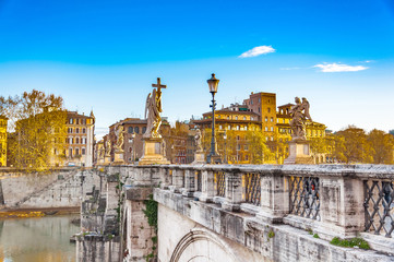 Rome city view with tiber river at dusk