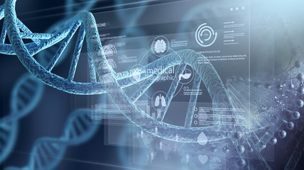 Blue DNA structure isolated background. 3D illustration