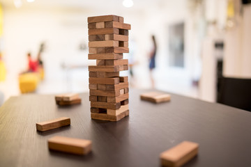 Wood blocks stack game with copy space, Concept of education, risk, development, and growth