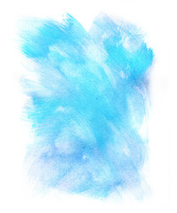 Abstract blue watercolor on white background.The color splashing in the paper.It is a hand drawn.