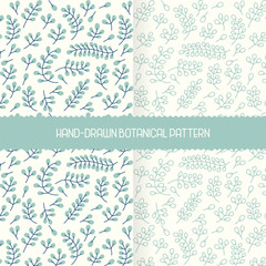 Set of Winter Season Floral Botanical Patterns, Branches and Leaves Textile Surface Pattern