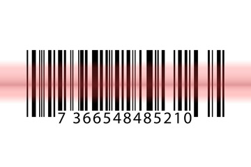 Symbols and icons. Realistic Barcode icon with scanner. 