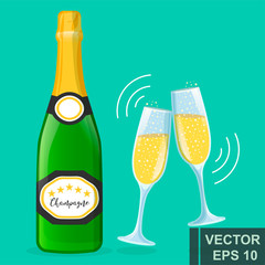 Champagne. Flat design. Spray. Holiday. New Year's and Christmas. For your design.
