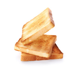 Slices of toasted bread isolated on white