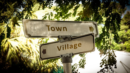 Street Sign Town versus Village
