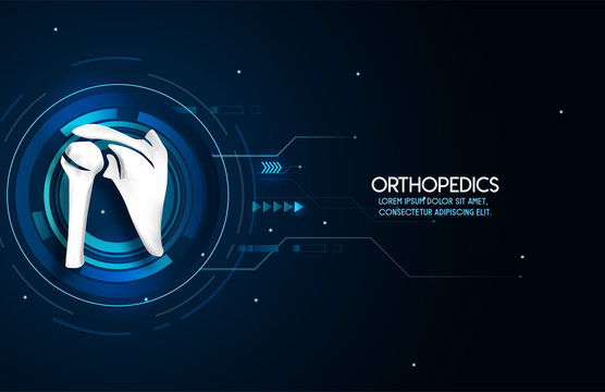 Medical Orthopedic Abstract Background. Treatment For Orthopedics Traumatology Of Shoulder Bones And Joints Injury. Medical Presentation, Hospital. Vector Illustration