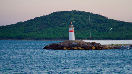 Sunset and boats in Aegean sea