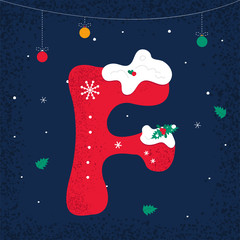 Winter Decorated Alphabet. Snow holiday letter F