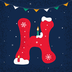 Winter Decorated Alphabet. Snow holiday letter H