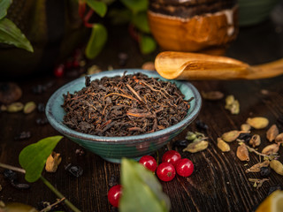 Preparation of the tea ceremony, tea in the bowl. Handmade cups
