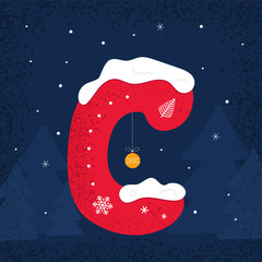 Winter Decorated Alphabet. Snow holiday letter C