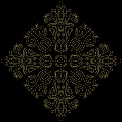 Oriental vector pattern with arabesques and floral elements. Traditional classic black and golden ornament. Vintage pattern with arabesques