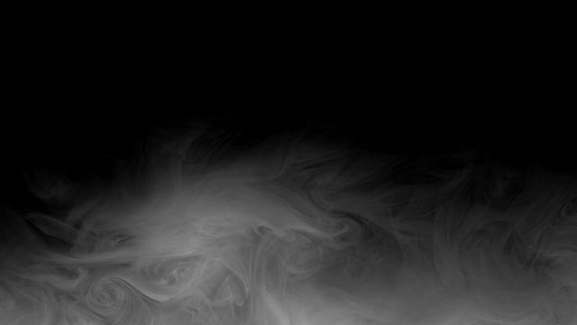 Smoke flow intro. Night haze. White fume cloud motion on black background.