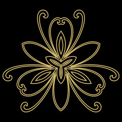 Floral vector pattern with arabesques. Abstract oriental black and golden ornament. Vintage classic golden pattern