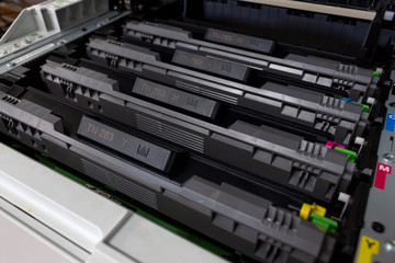 cloesup printer ink with soft-focus and over light in the background