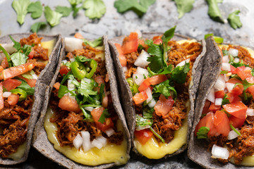 Mexican quesadillas with shredded pork also called 