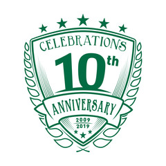 10th shield anniversary logo. 10th years logo. Vector and illustration.