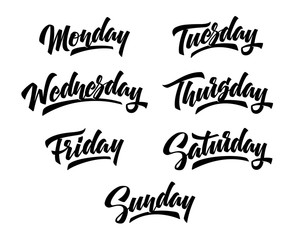 7 Days of the week. Handwritten lettering.