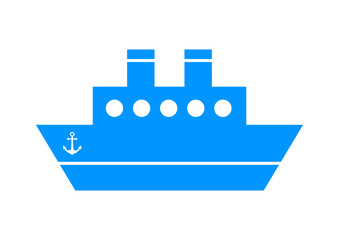 Blue ship vector icon on white background, isolated object