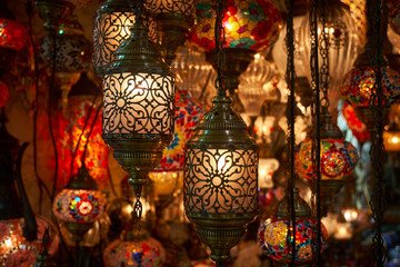 Traditional vintage Turkish lamps in the Grand bazaar in Istanbul