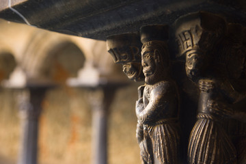 Detail of the capitals of the Collegiate Church of Sant 'Orso in the Aosta Valley in Italy. Europe