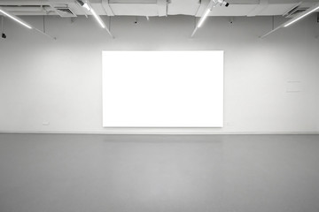 Museum of modern art.Empty Gallery interior space, white walls and grey floors