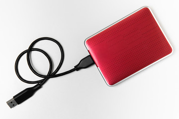 External Hard disk, Red external Hard disk, White background