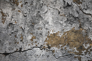 Cracks on the old concrete surface. Free space. Blank space background texture
