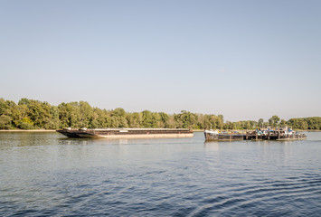 Fototapeta na wymiar Tankers anchored on the Danube river near Novi Sad