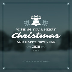 Merry christmas and happy new year text greeting card vintage typographic design, ornate decoration with bell