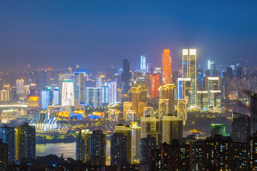 Naklejka premium Panoramic city scenery, beautiful night view of Chongqing City in China
