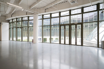 Exhibition hall entrance hall and glass windows