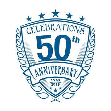 50th shield anniversary logo. 50th years logo. Vector and illustration.