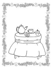 Wedding coloring page isolated with line art wreath