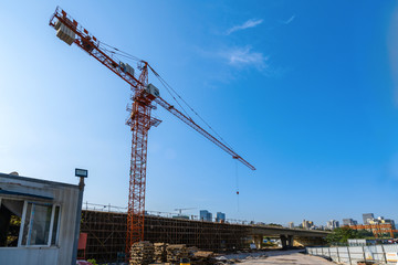 Tower cranes, skyscrapers on construction sites