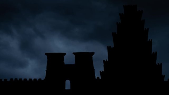 Iconic Tower of Babel, Thunderstorm and Lightning Time Lapse of Legendary Building in Babylon. Religion Concept, Iraq