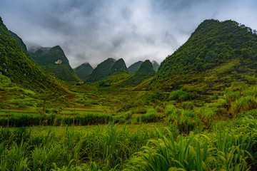 Mountain road in beautiful valley. Ha Giang province. Vietnam