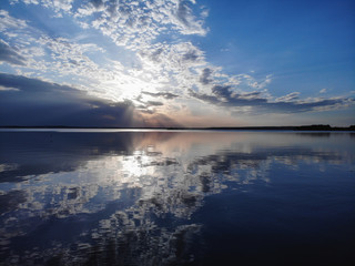 blue sunset over the lake. wallpaper
