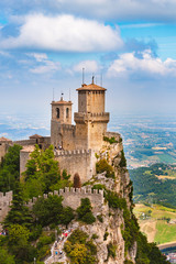 Rocca della Guaita, the most ancient fortress of San Marino, the oldest of the three towers of San Marino, San Marino Republic - obrazy, fototapety, plakaty