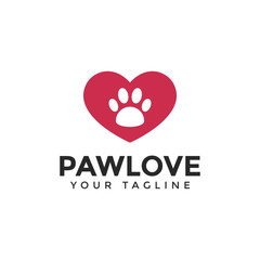 Love & Cat or Dog Paw Print, Pet Logo Design Template