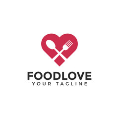Love with Spoon and Fork, Food, Restaurant Logo Design Template